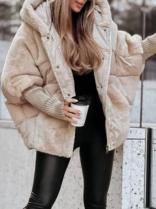 NOUVEAU RICHE Dôre | Damen Warme Winterjacke - Elegante & Winddichte Übergangsjacke mit Kapuze Braun