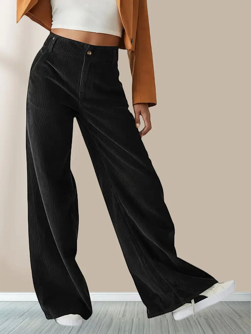 NOUVEAU RICHE Damen Weites Bein Cordhose Lässiger Stil Alltagstauglich Schwarz