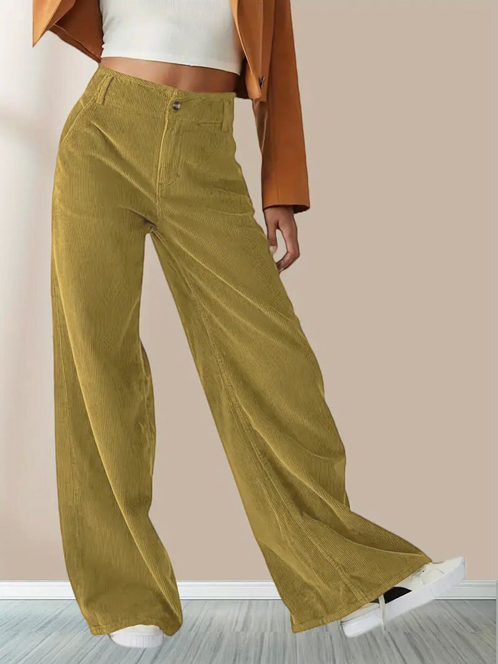 NOUVEAU RICHE Damen Weites Bein Cordhose Lässiger Stil Alltagstauglich Senfgelb