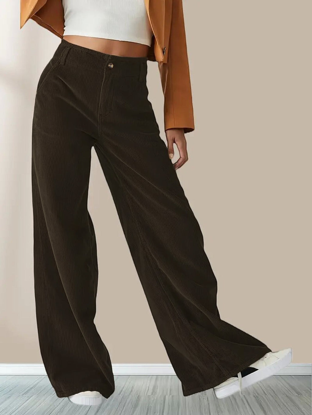 NOUVEAU RICHE Damen Weites Bein Cordhose Lässiger Stil Alltagstauglich Braun
