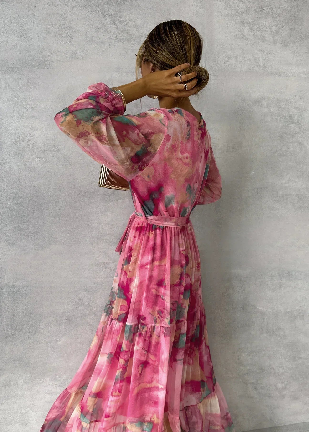 NOUVEAU RICHE Damen Maxi Wickelkleid Mit Blumenmuster Und Langen Ärmeln