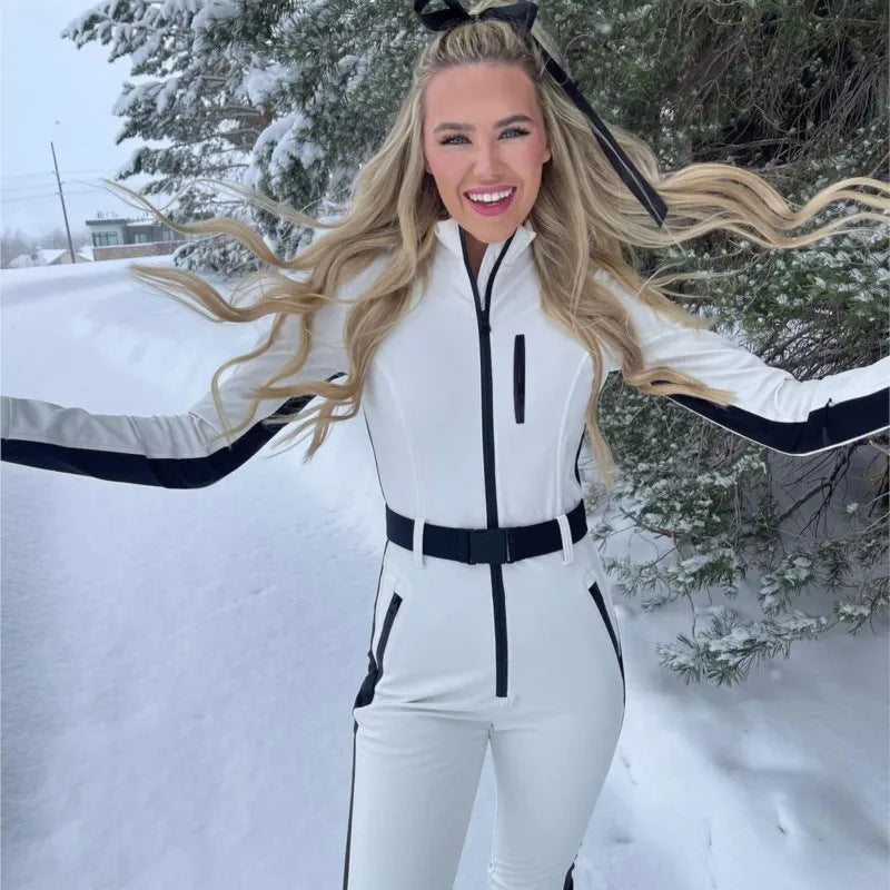 Damen Winter Skianzug Mit Reißverschluss Und High-Waist-Hose 4