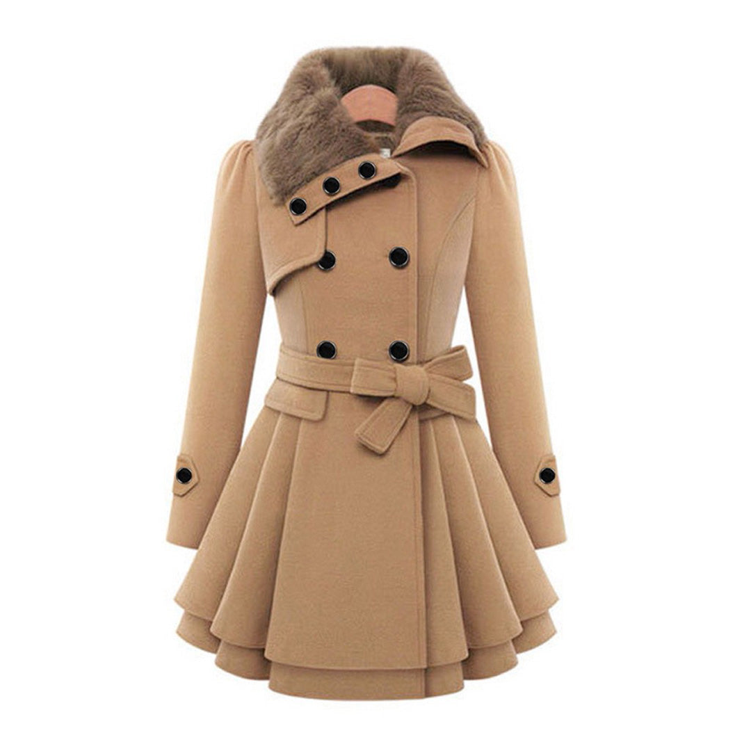 NOUVEAU RICHE Damen Winterjacke Mit Gürtel Fellfutter Warm Luxuriöse Wärme Khaki