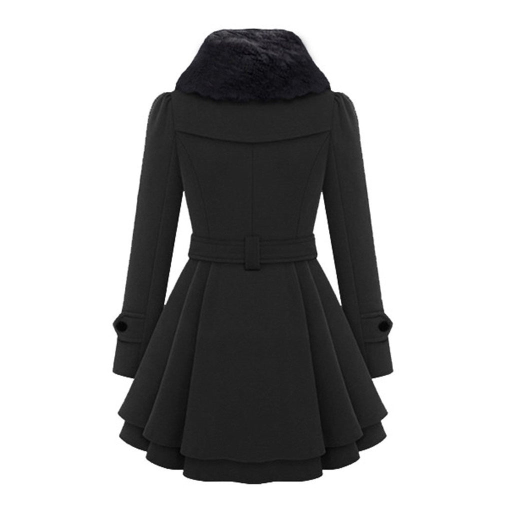 NOUVEAU RICHE Damen Winterjacke Mit Gürtel Fellfutter Warm Luxuriöse Wärme