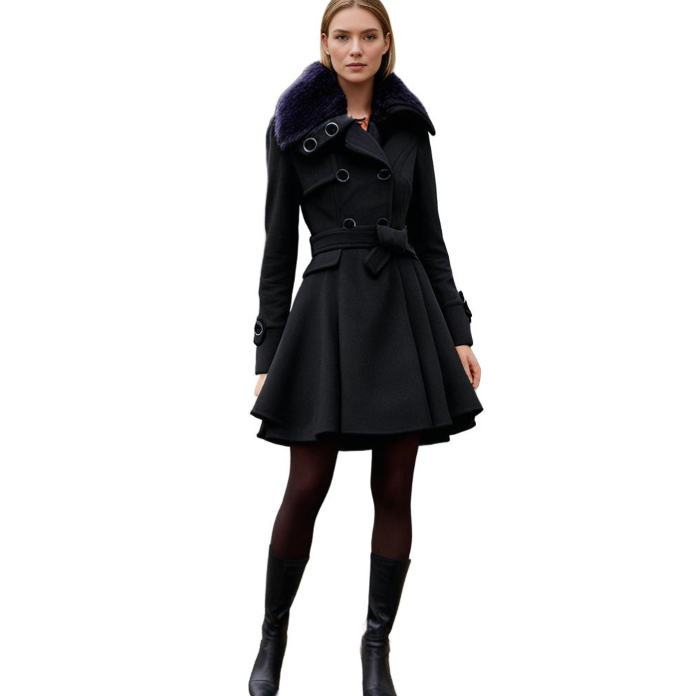 NOUVEAU RICHE Damen Winterjacke Mit Gürtel Fellfutter Warm Luxuriöse Wärme