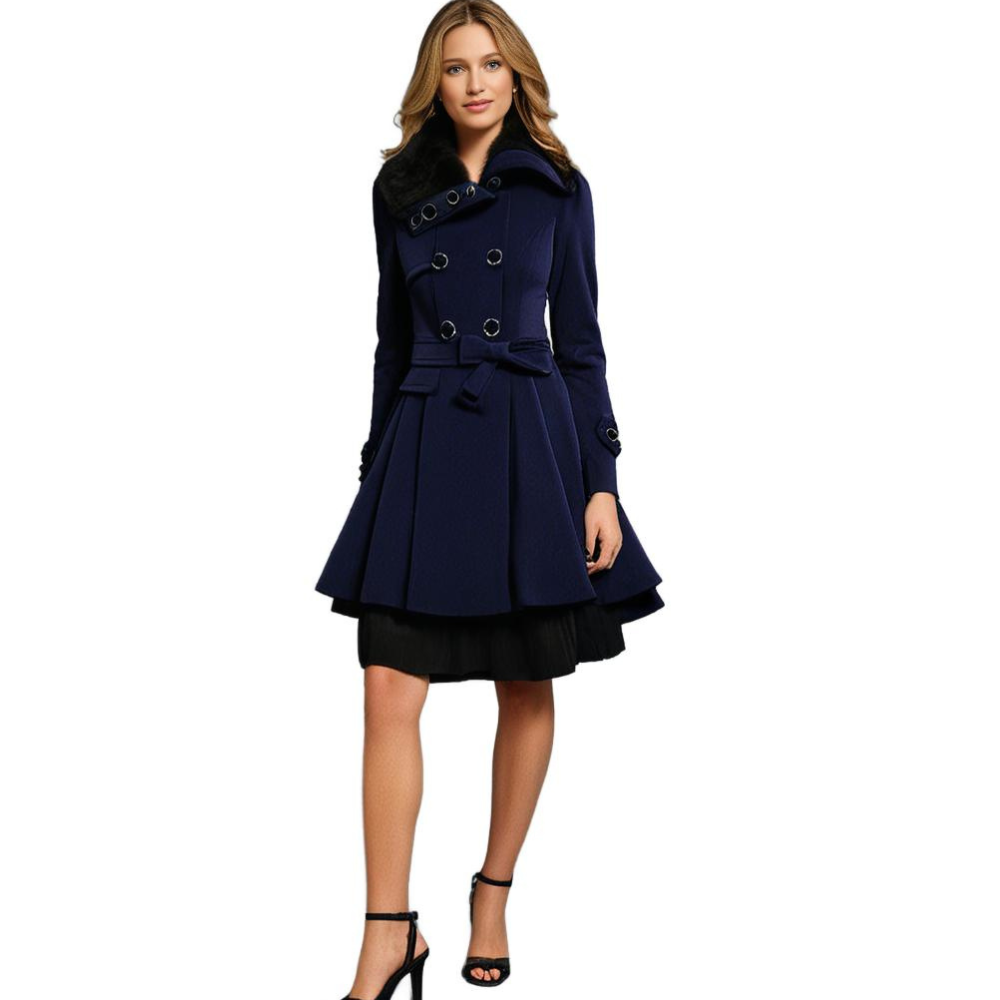 NOUVEAU RICHE Damen Winterjacke Mit Gürtel Fellfutter Warm Luxuriöse Wärme