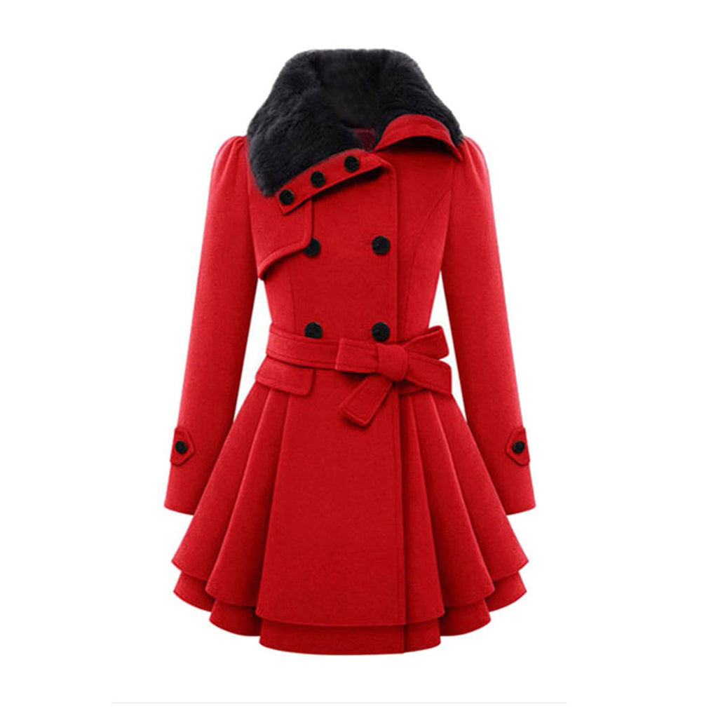 NOUVEAU RICHE Damen Winterjacke Mit Gürtel Fellfutter Warm Luxuriöse Wärme Rot