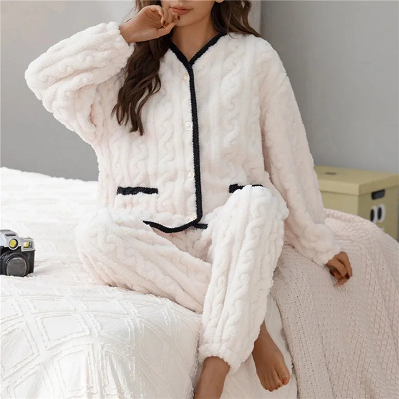 Damen Zweiteiliges Pyjama Set Mit Knopfleiste | Hausanzug 0