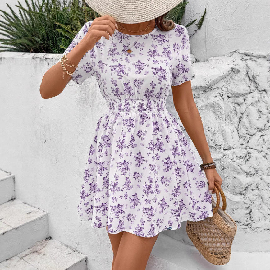 NOUVEAU RICHE Carmella | Damen Lässiges Sommerkleid mit Elastischem Taillenzug und Floralem Muster