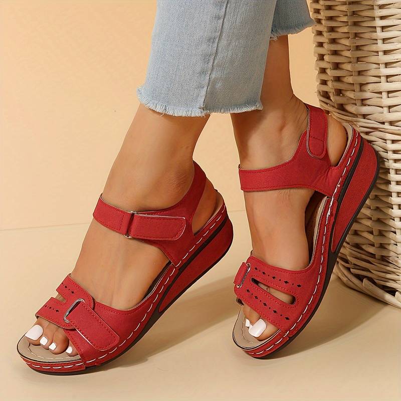 NOUVEAU RICHE Damen Slip-On Sandalen – Fußgewölbeunterstützung & Atmungsaktiv Rot