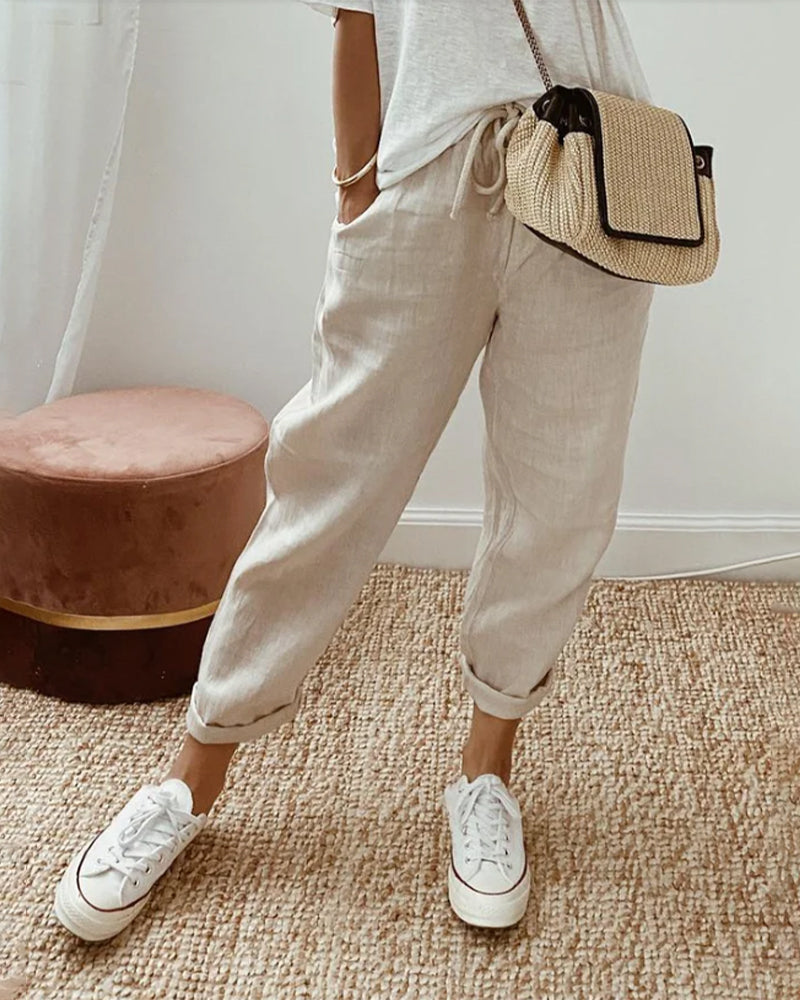 NOUVEAU RICHE Damenhose Relaxed Fit Mit Kordelzugbund Für Lässigen Tragekomfort Für Jeden Tag Beige