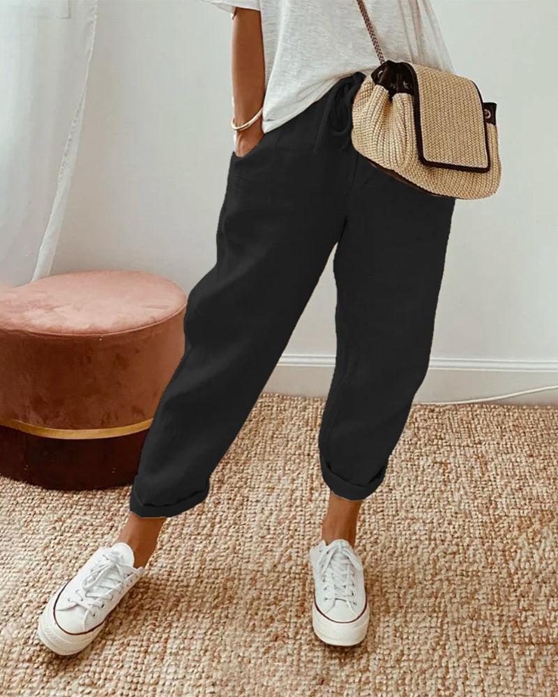 NOUVEAU RICHE Damenhose Relaxed Fit Mit Kordelzugbund Für Lässigen Tragekomfort Für Jeden Tag Schwarz