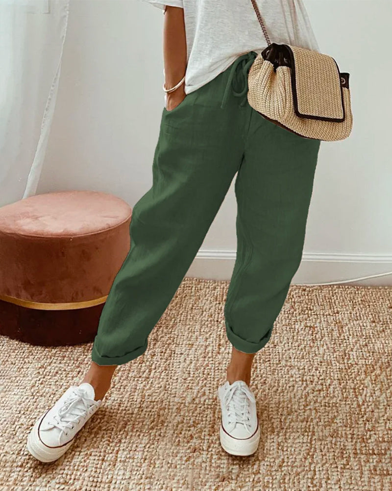 NOUVEAU RICHE Damenhose Relaxed Fit Mit Kordelzugbund Für Lässigen Tragekomfort Für Jeden Tag Grün