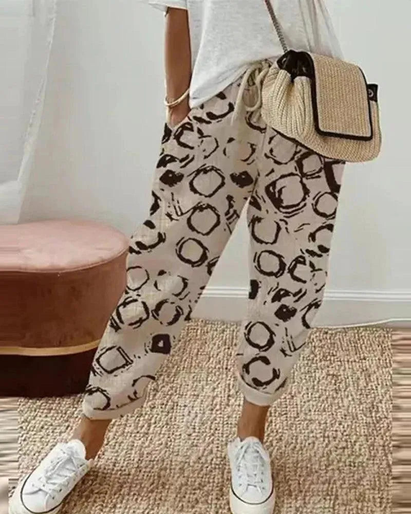 NOUVEAU RICHE Damenhose Atmungsaktiv Lockere Passform Kordelzug in Der Taille Gestreifte Freizeitkleidung für Ultimativen Komfort und Stil Braun