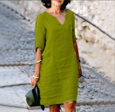 NOUVEAU RICHE Damenkleid V Ausschnitt 3 4 Ärmel Mini Figurschmeichelnd Khaki