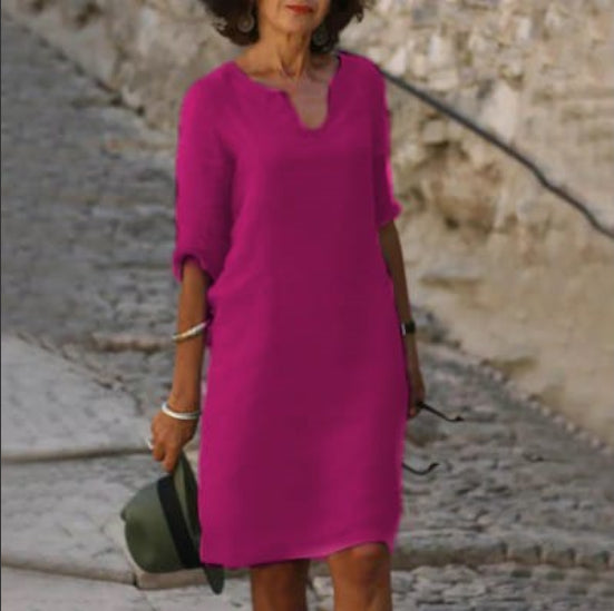 NOUVEAU RICHE Damenkleid V Ausschnitt 3 4 Ärmel Mini Figurschmeichelnd Fuchsia