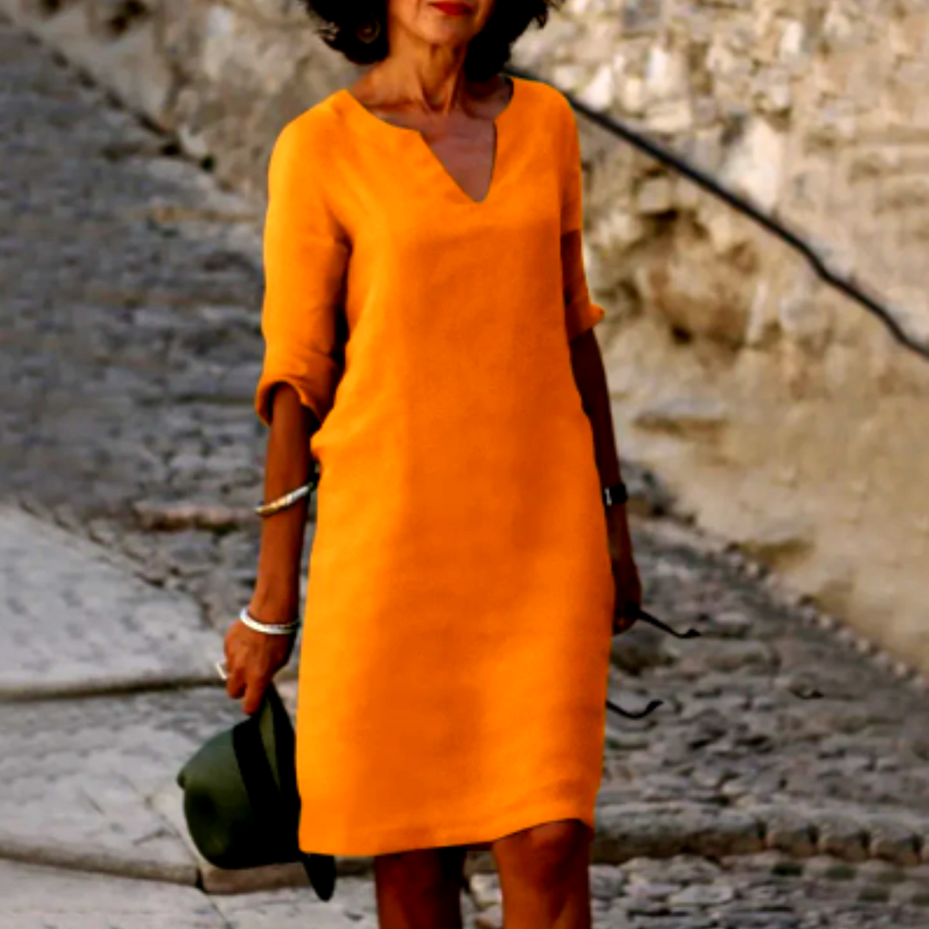 NOUVEAU RICHE Damenkleid V Ausschnitt 3 4 Ärmel Mini Figurschmeichelnd Orange
