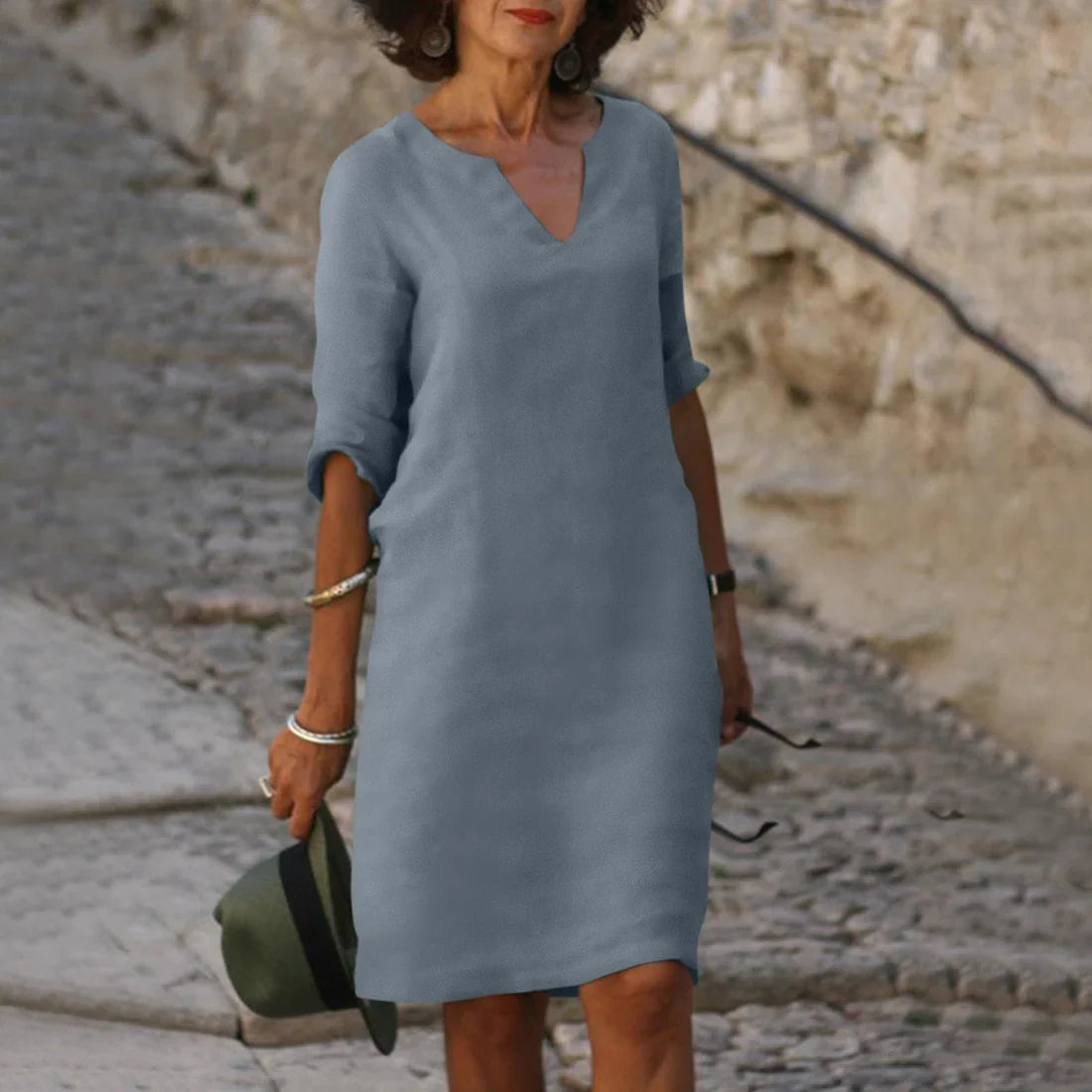 NOUVEAU RICHE Damenkleid V Ausschnitt 3 4 Ärmel Mini Figurschmeichelnd Grau