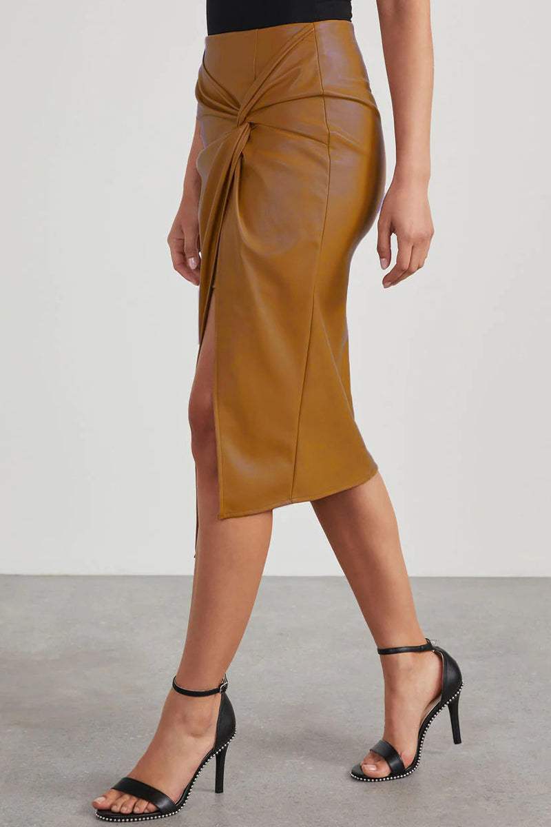 NOUVEAU RICHE Damenrock Aus Kunstleder Mit Hoher Taille Asymmetrisches Wickeldesign Midirock Mit Geknoteter Taille Für Elegante Outfits