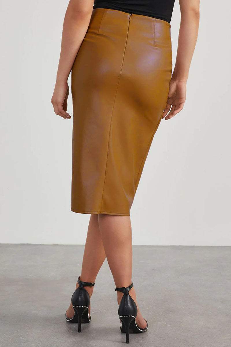 NOUVEAU RICHE Damenrock Aus Kunstleder Mit Hoher Taille Asymmetrisches Wickeldesign Midirock Mit Geknoteter Taille Für Elegante Outfits