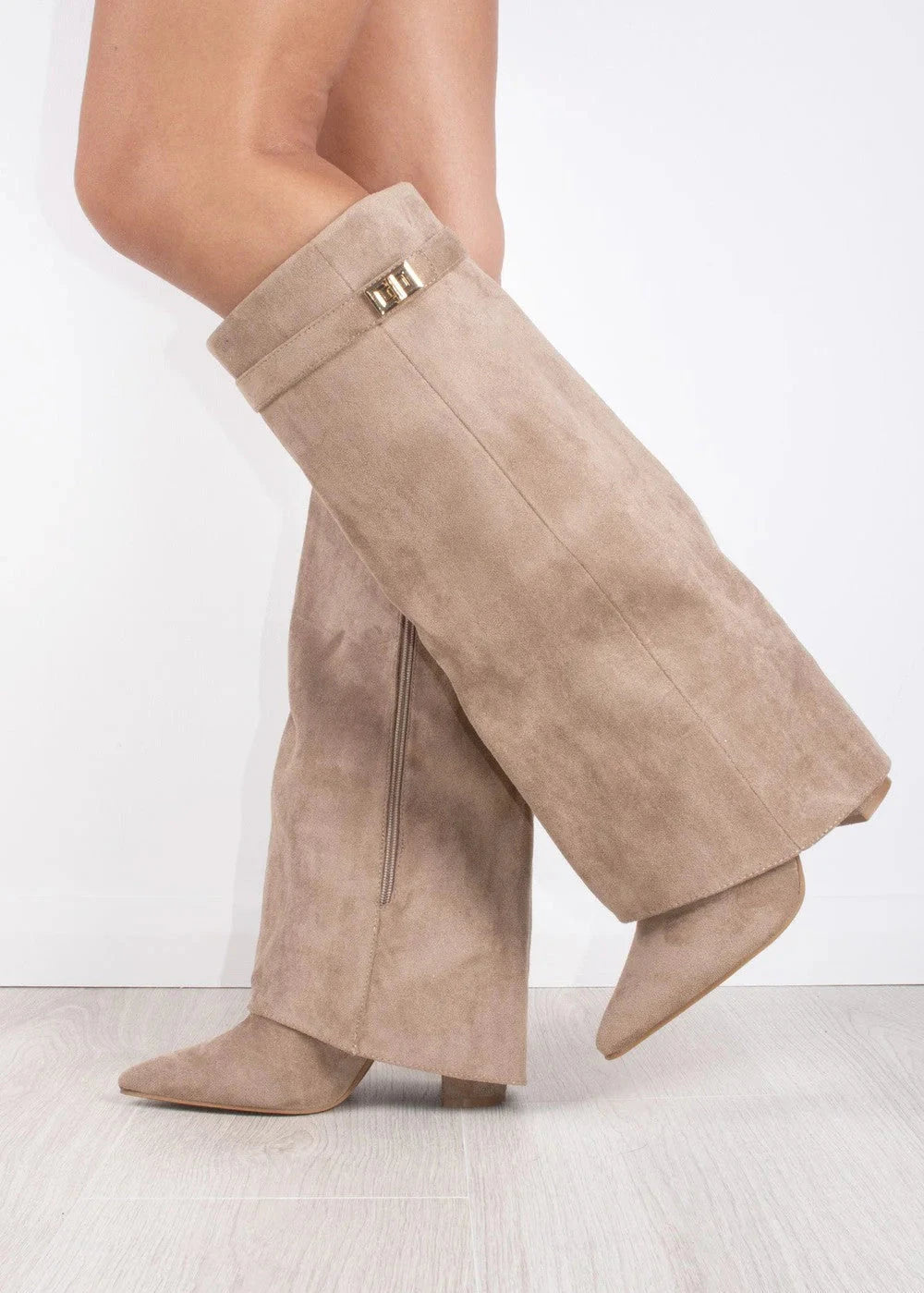 NOUVEAU RICHE Damenstiefeletten Blockabsatz Plateausohle Reißverschluss Beige