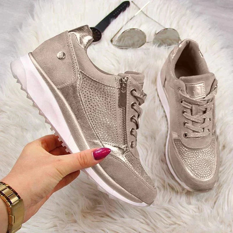 NOUVEAU RICHE Damen-Schnürschuhe – Modernes Design & praktischer Seitenreißverschluss Beige