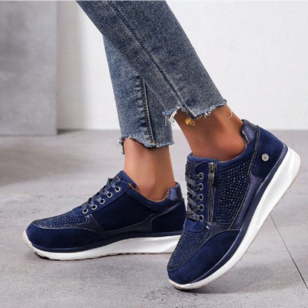 NOUVEAU RICHE Damen-Schnürschuhe – Modernes Design & praktischer Seitenreißverschluss Blau