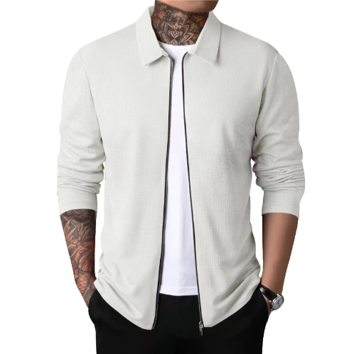 NOUVEAU RICHE Lässiger Reißverschluss Cardigan Für Herren Stilvoll Und Bequem Weiß