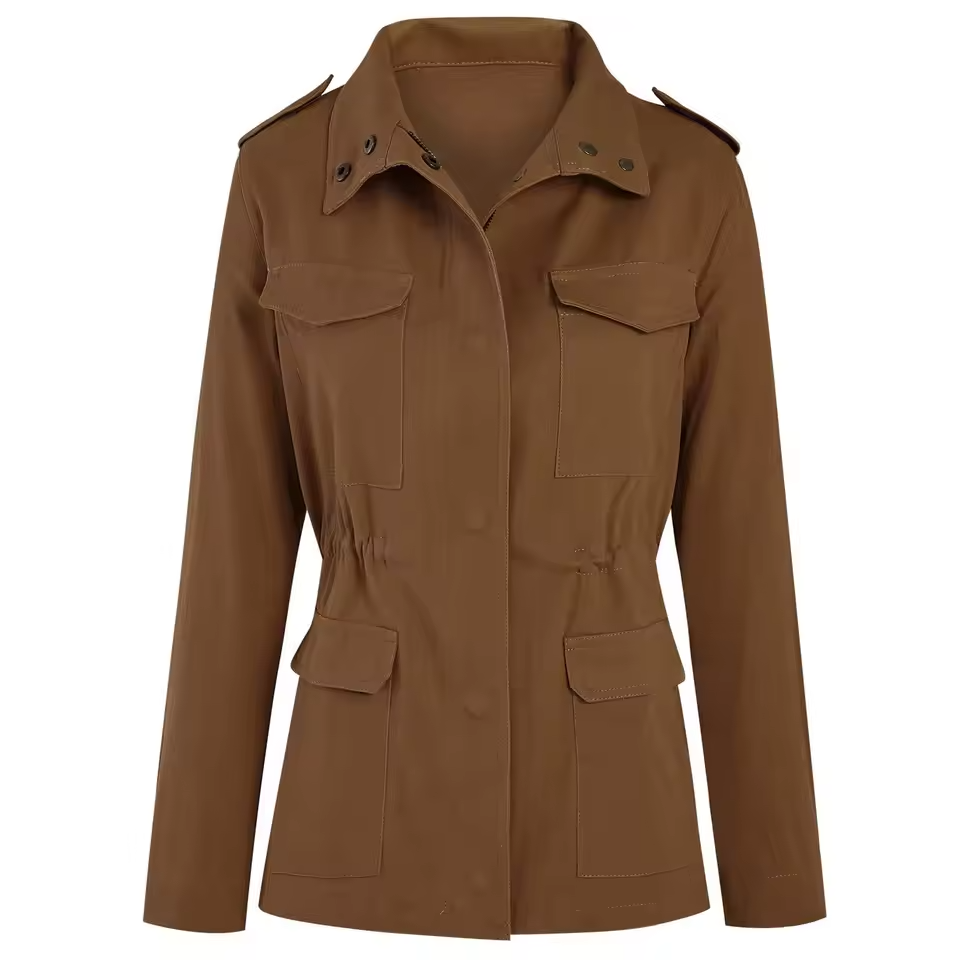 NOUVEAU RICHE Damen Übergangsjacke Leicht – Knopfverschluss & Funktional Braun