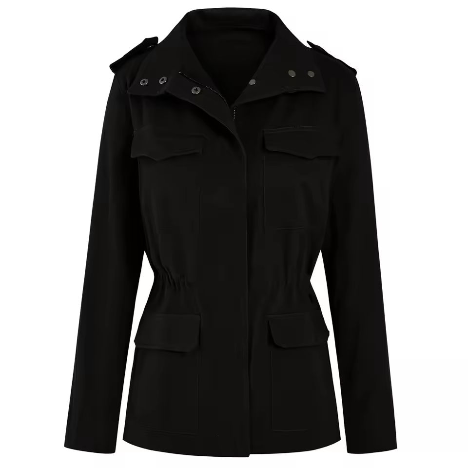 NOUVEAU RICHE Damen Übergangsjacke Leicht – Knopfverschluss & Funktional Schwarz