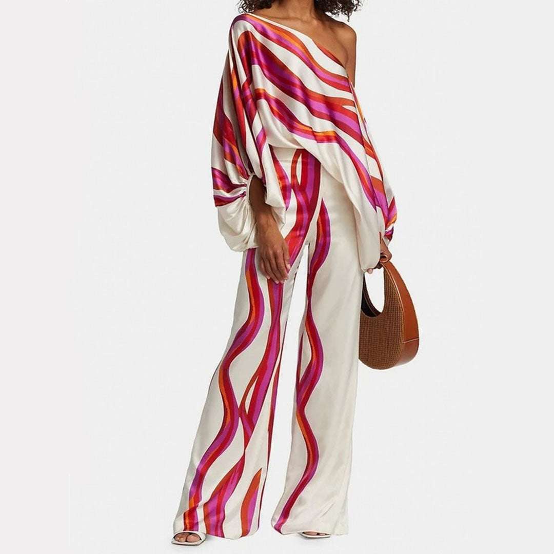 NOUVEAU RICHE Romantisches Off Schulter Zweiteiliges Sommerset Mit Prints Fuschia 18 (3XL)