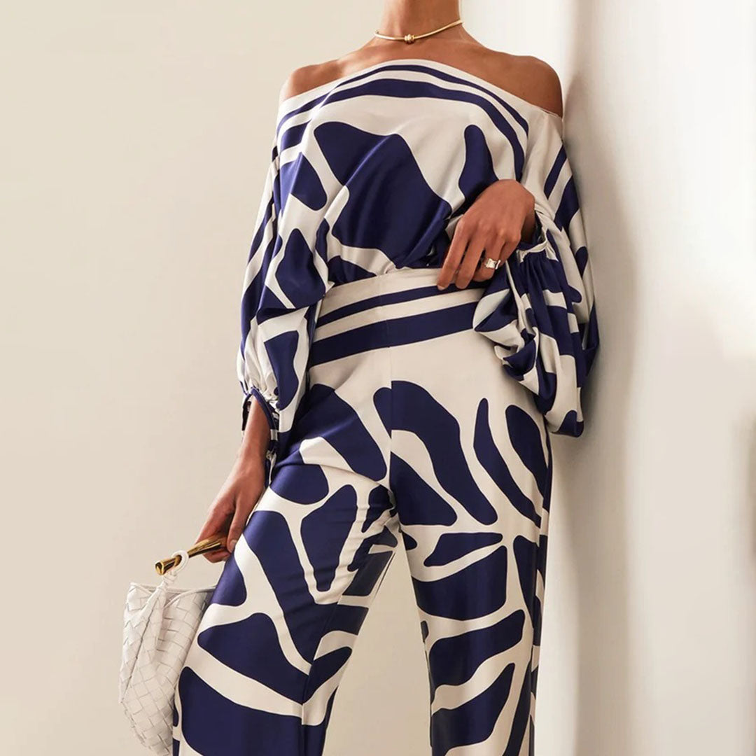 NOUVEAU RICHE Romantisches Off Schulter Zweiteiliges Sommerset Mit Prints