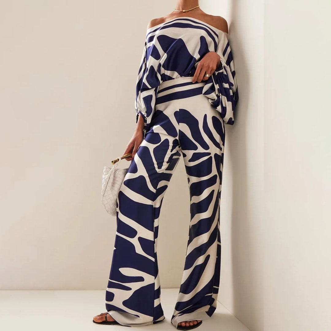NOUVEAU RICHE Romantisches Off Schulter Zweiteiliges Sommerset Mit Prints