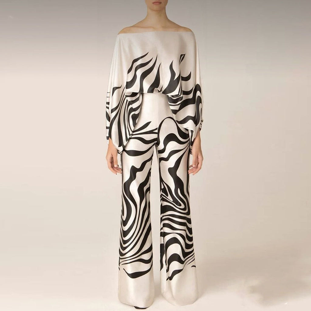 NOUVEAU RICHE Romantisches Off Schulter Zweiteiliges Sommerset Mit Prints Schwarz