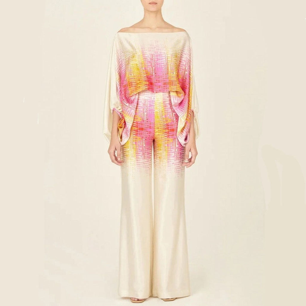 NOUVEAU RICHE Romantisches Off Schulter Zweiteiliges Sommerset Mit Prints Rosa