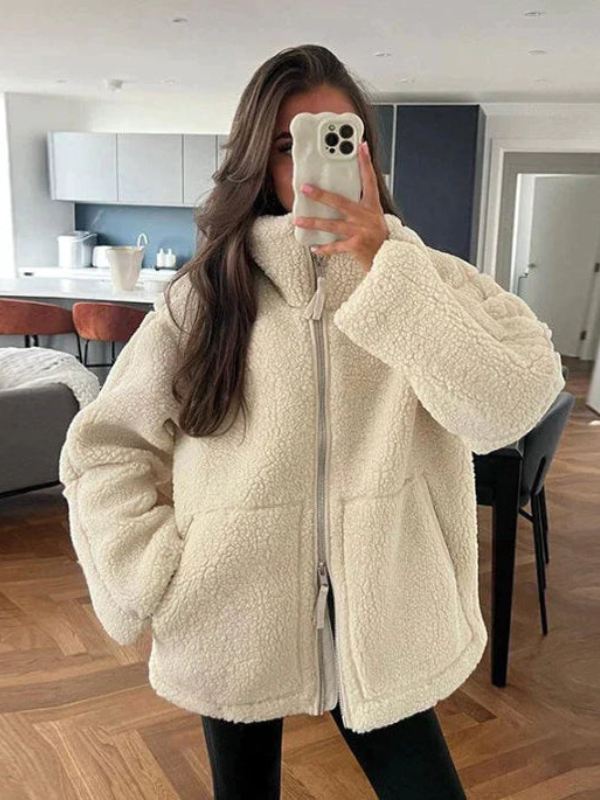 NOUVEAU RICHE Übergroße Sherpa Fleecejacke Ultrawarm Für Kalte Tage Beige