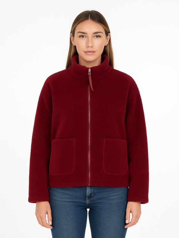 NOUVEAU RICHE Übergroße Sherpa Fleecejacke Ultrawarm Für Kalte Tage Rot