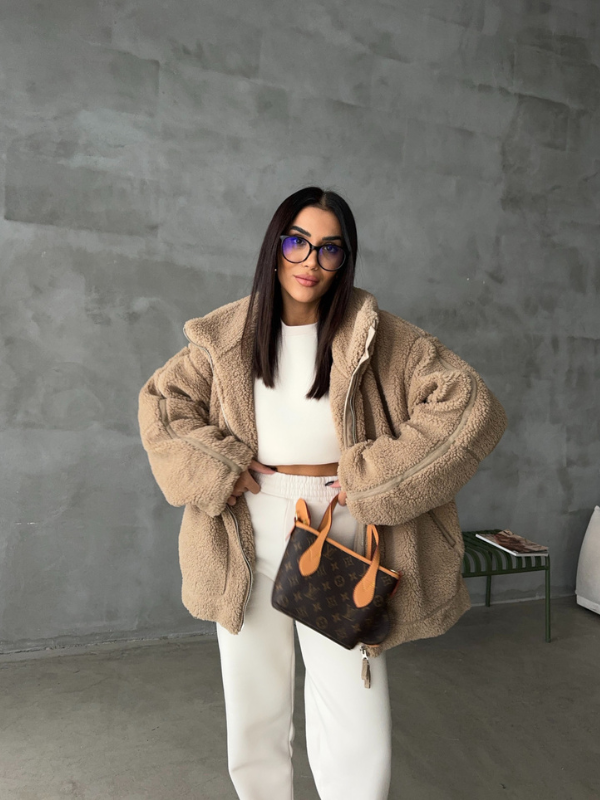 NOUVEAU RICHE Übergroße Sherpa Fleecejacke Ultrawarm Für Kalte Tage Braun