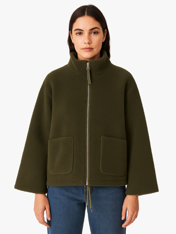NOUVEAU RICHE Übergroße Sherpa Fleecejacke Ultrawarm Für Kalte Tage Grün