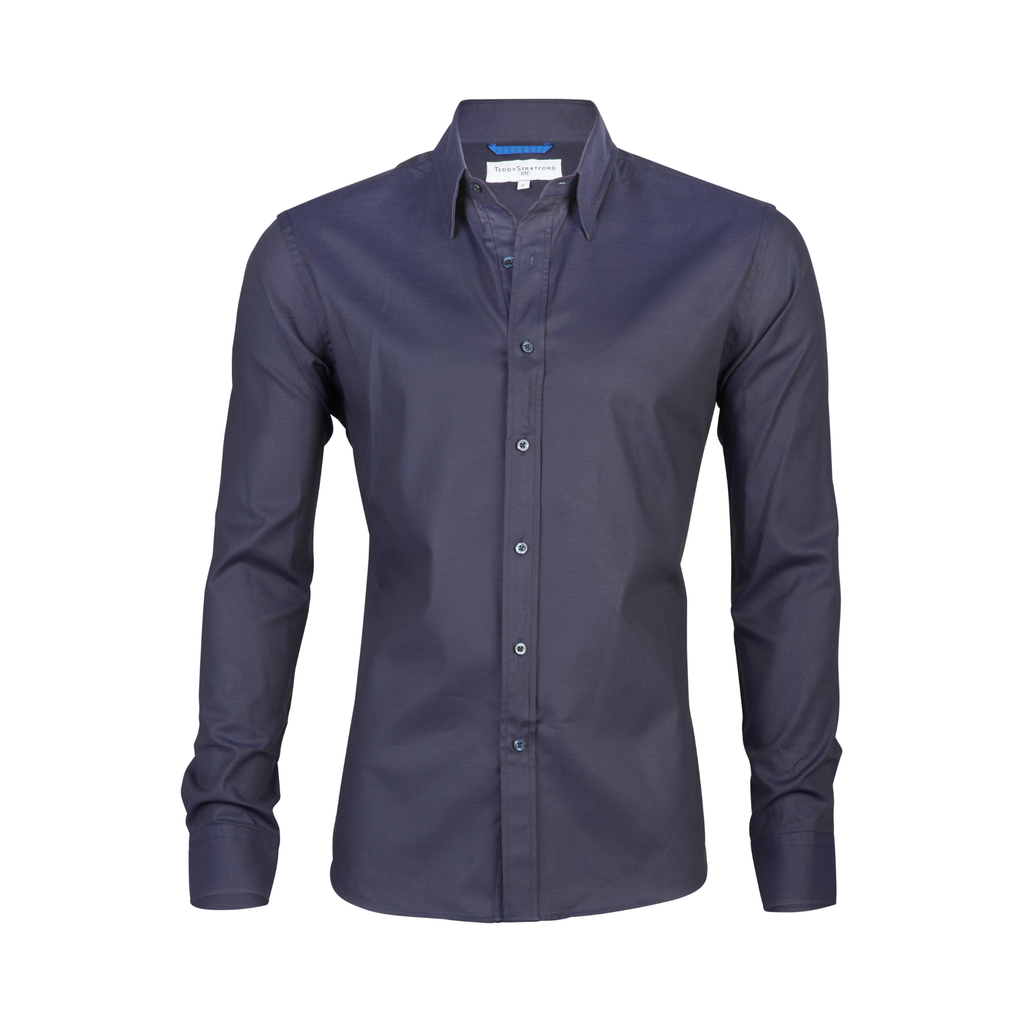 NOUVEAU RICHE Hemd Zip Fit Verdeckter Reißverschluss Schlank Silhouette Dunkelblau