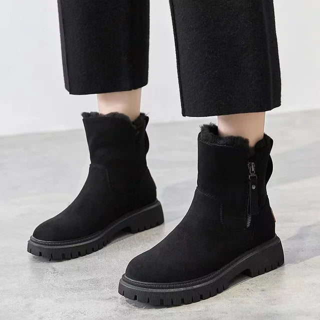 NOUVEAU RICHE Winterschuhe Damen Stiefel Mittelhoher Schaft Warm Gefüttert Schwarz