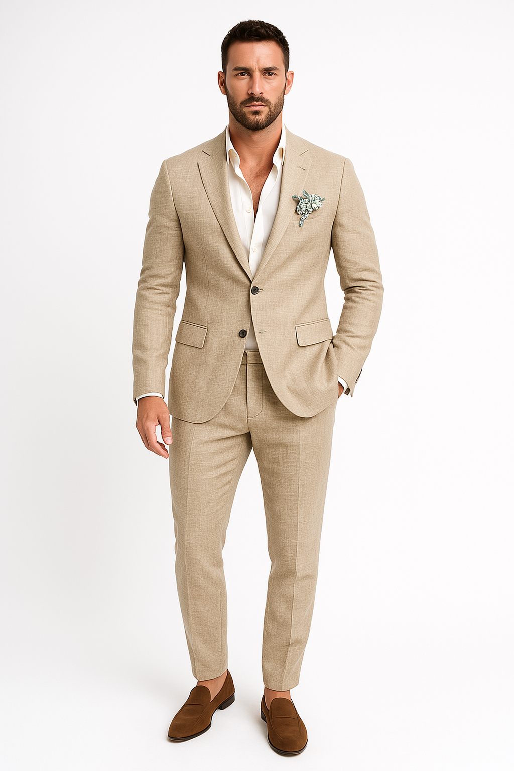 NOUVEAU RICHE Eleganter Leinenanzug für Herren mit Atmungsaktiver Mischung Beige