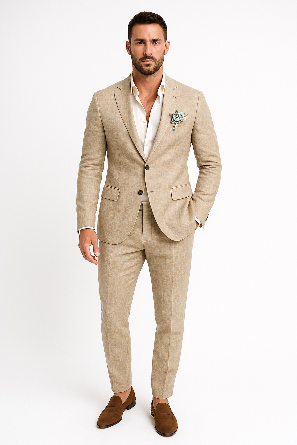 NOUVEAU RICHE Eleganter Leinenanzug für Herren mit Atmungsaktiver Mischung Beige