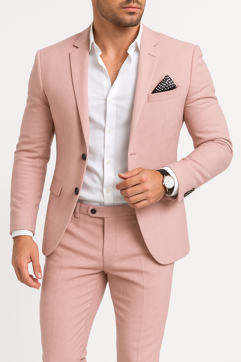 NOUVEAU RICHE Eleganter Leinenanzug für Herren mit Atmungsaktiver Mischung Rosa