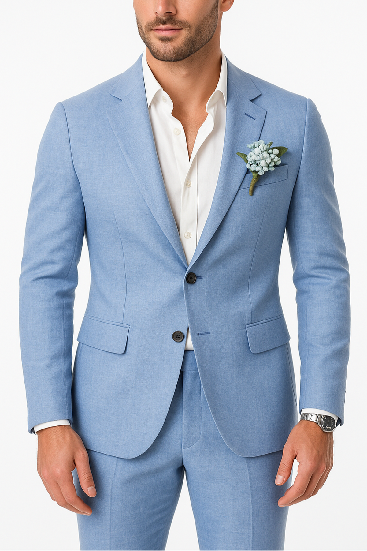 NOUVEAU RICHE Eleganter Leinenanzug für Herren mit Atmungsaktiver Mischung Himmelblau