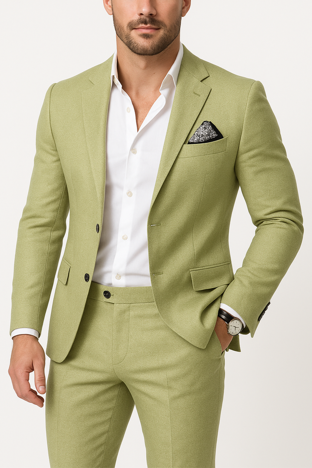 NOUVEAU RICHE Eleganter Leinenanzug für Herren mit Atmungsaktiver Mischung Grün