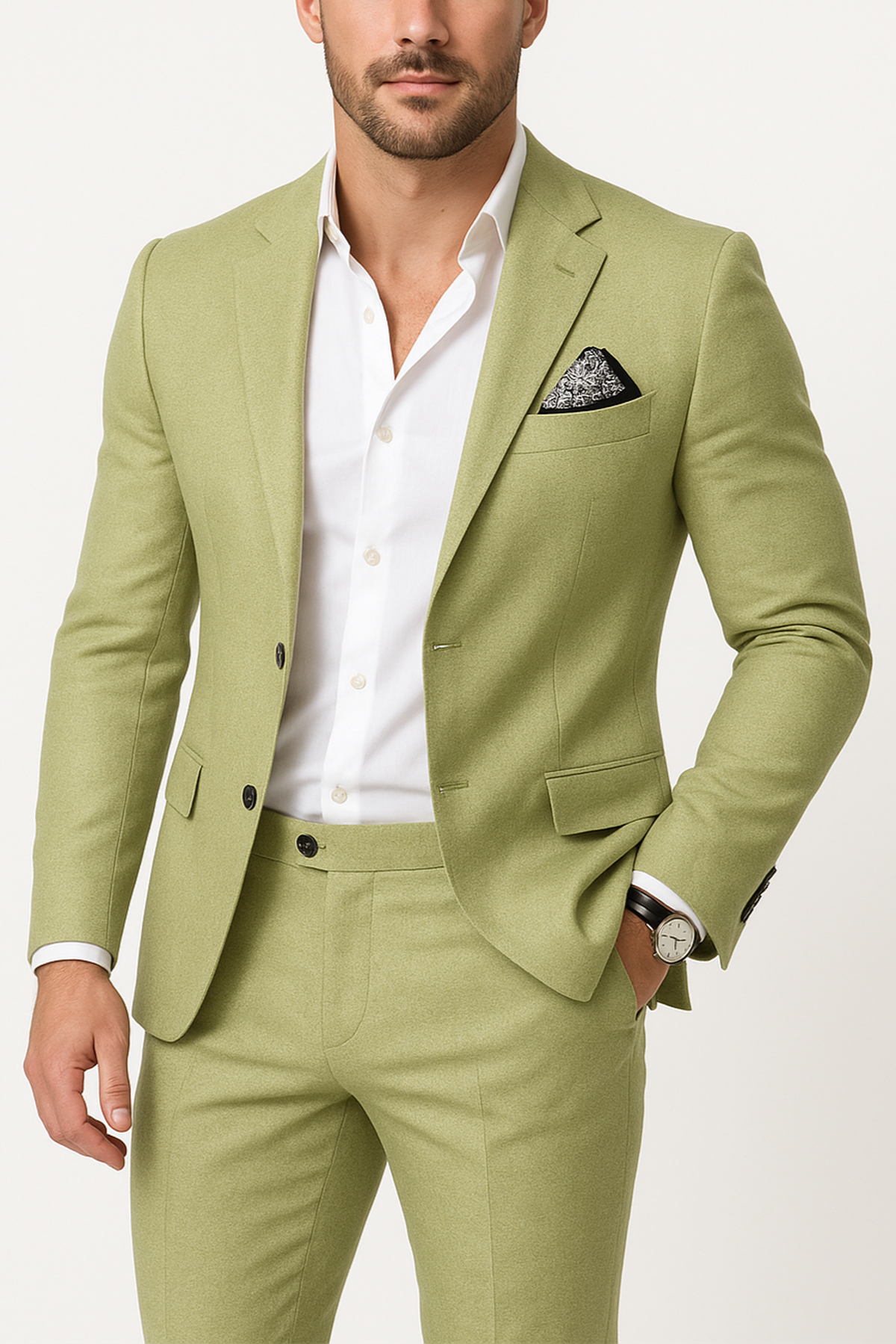 NOUVEAU RICHE Eleganter Leinenanzug für Herren mit Atmungsaktiver Mischung Grün