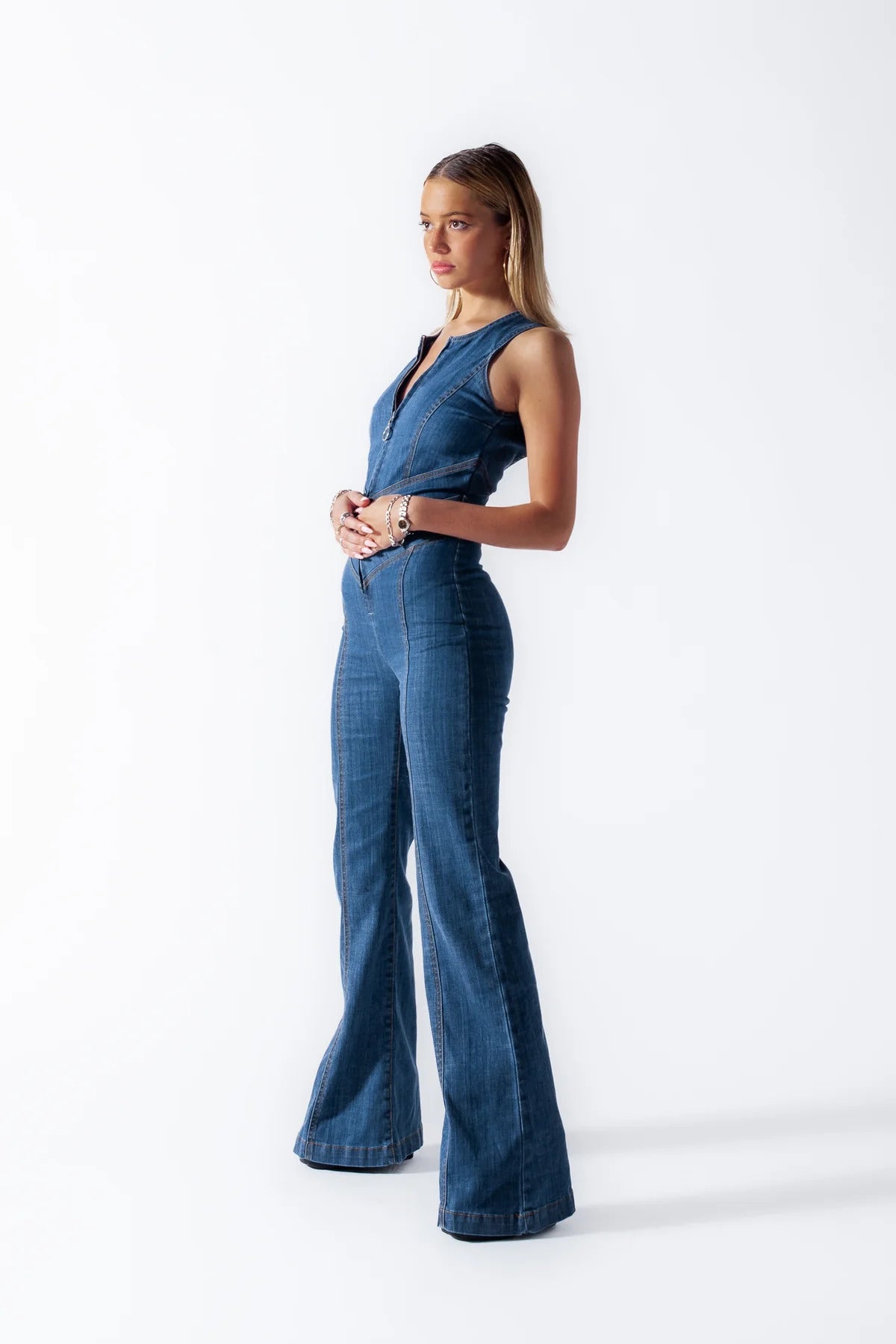 NOUVEAU RICHE Denim Overall Damen Herzförmiger Rückenausschnitt Ärmellos