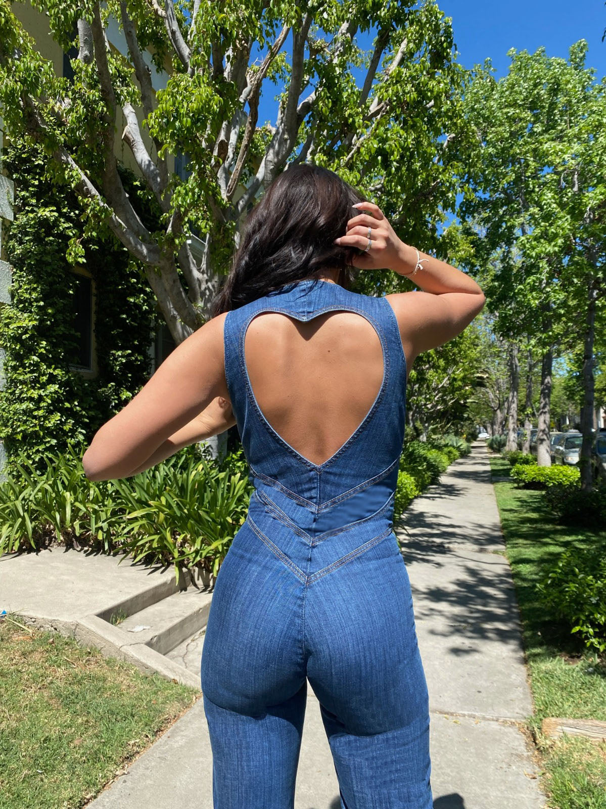 NOUVEAU RICHE Denim Overall Damen Herzförmiger Rückenausschnitt Ärmellos