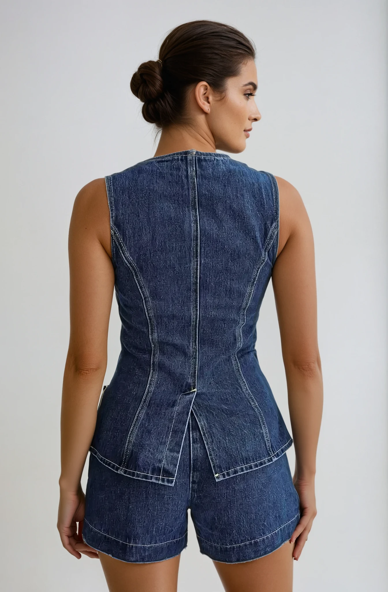 NOUVEAU RICHE Denim Set Mit Knopf Gilet Und Passenden Shorts Lässig